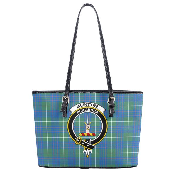 McIntyre Hunting Ancient Tartan Crest Leather Tote Bag For Sale - Image 2