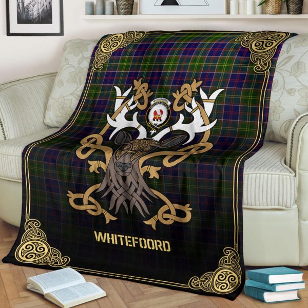 Whitefoord Tartan Crest Premium Blanket - Celtic Stag style on Sale - Image 2
