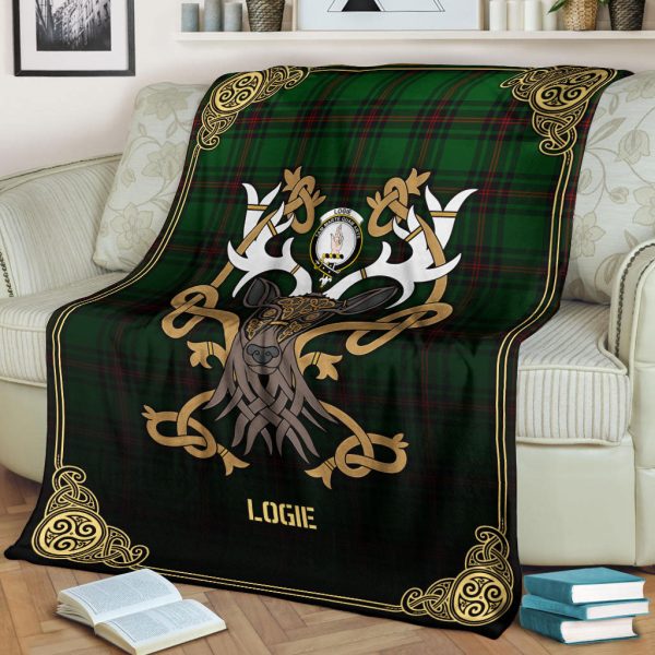 Logie Tartan Crest Premium Blanket - Celtic Stag style Discount - Image 2