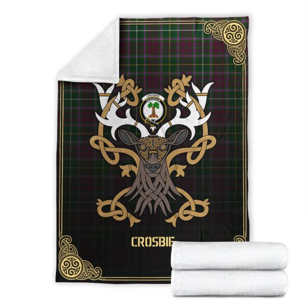 Crosbie (or Crosby) Tartan Crest Premium Blanket - Celtic Stag style Hot on Sale - Image 4