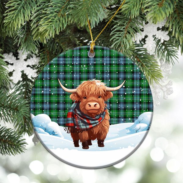 Arbuthnot Ancient Tartan Christmas Ceramic Ornament - Highland Cows Snow Style For Sale - Image 2