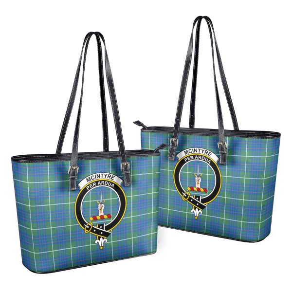 McIntyre Hunting Ancient Tartan Crest Leather Tote Bag For Sale
