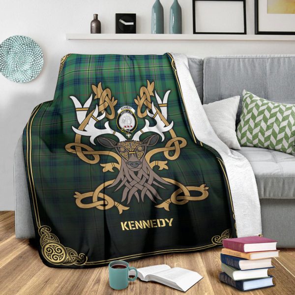 Kennedy Ancient Tartan Crest Premium Blanket - Celtic Stag style Supply - Image 3