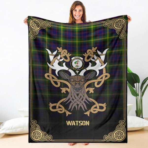 Watson Modern Tartan Crest Premium Blanket - Celtic Stag style Discount