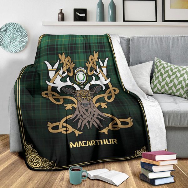 MacArthur Ancient Tartan Crest Premium Blanket - Celtic Stag style Fashion - Image 3
