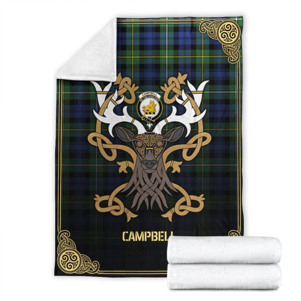 Campbell Argyll Ancient Tartan Crest Premium Blanket - Celtic Stag style Online - Image 4