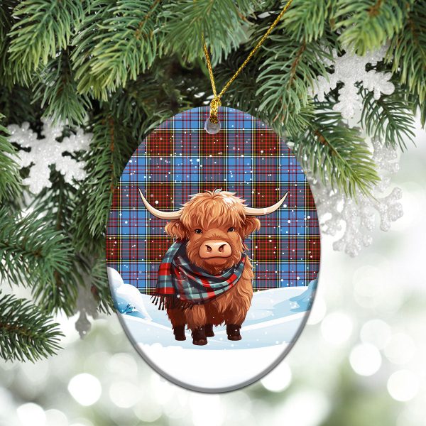Anderson Modern Tartan Christmas Ceramic Ornament - Highland Cows Snow Style Online Sale - Image 3