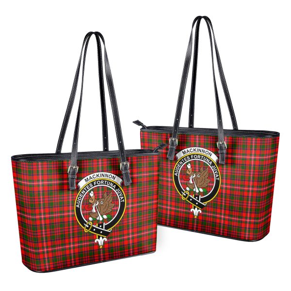 MacKinnon Modern Tartan Crest Leather Tote Bag For Discount