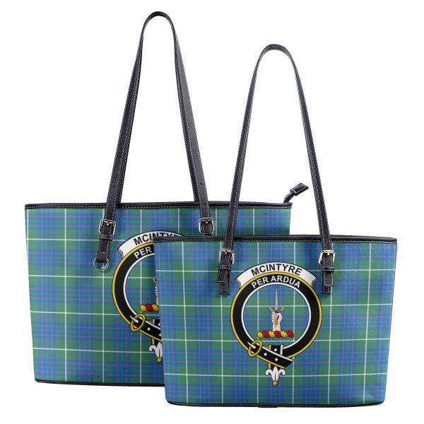 McIntyre Hunting Ancient Tartan Crest Leather Tote Bag For Sale - Image 4