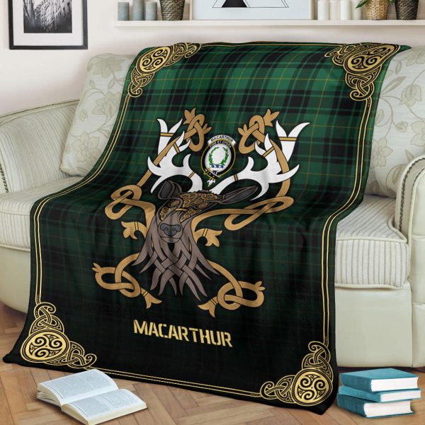 MacArthur Ancient Tartan Crest Premium Blanket - Celtic Stag style Fashion - Image 2