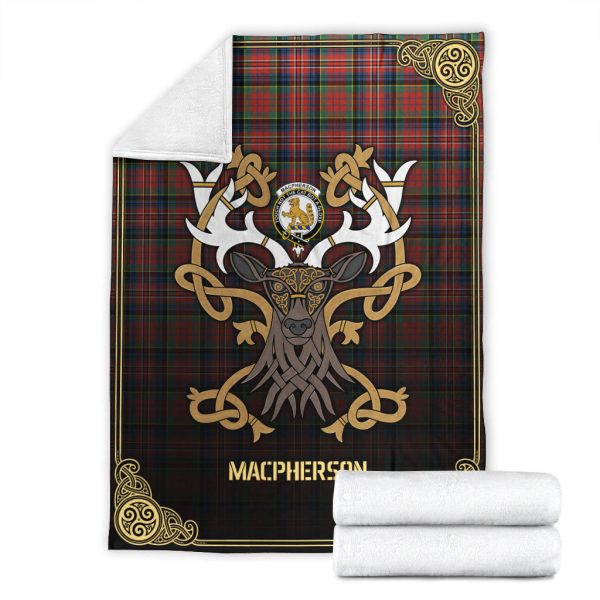 MacPherson Ancient Tartan Crest Premium Blanket - Celtic Stag style For Cheap - Image 4