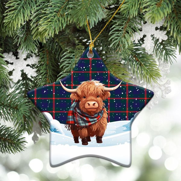 Agnew Modern Tartan Christmas Ceramic Ornament - Highland Cows Snow Style Hot on Sale - Image 4