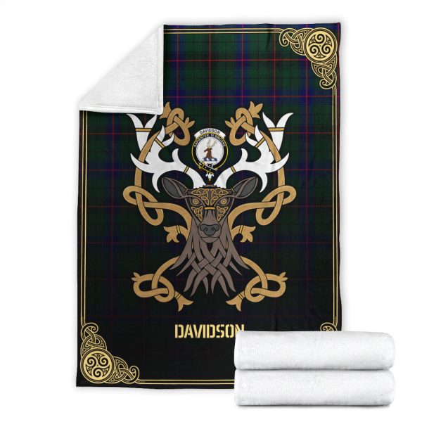 Davidson Modern Tartan Crest Premium Blanket - Celtic Stag style For Discount - Image 4
