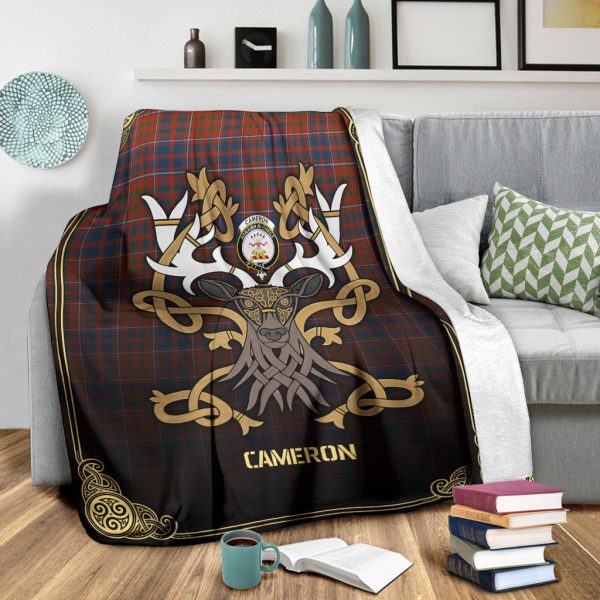 Cameron of Lochiel Ancient Tartan Crest Premium Blanket - Celtic Stag style Cheap - Image 3