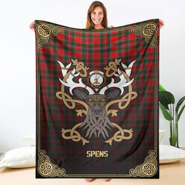 Spens (or Spence) Tartan Crest Premium Blanket - Celtic Stag style For Cheap