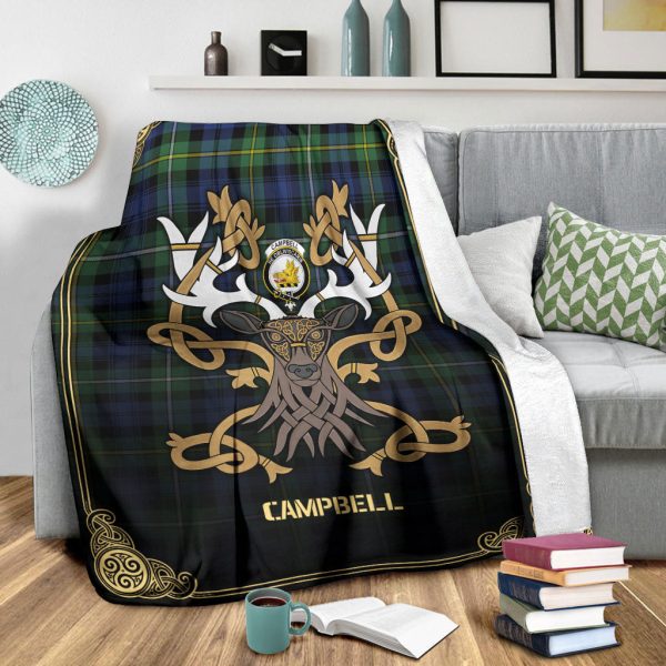 Campbell Argyll Ancient Tartan Crest Premium Blanket - Celtic Stag style Online - Image 3