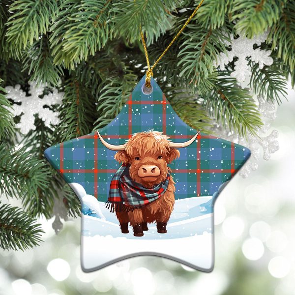 Agnew Ancient Tartan Christmas Ceramic Ornament - Highland Cows Snow Style on Sale - Image 4
