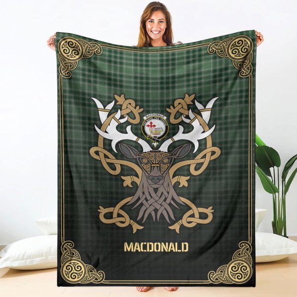 MacDonald Lord of the Isles Hunting Tartan Crest Premium Blanket - Celtic Stag style Online Hot Sale