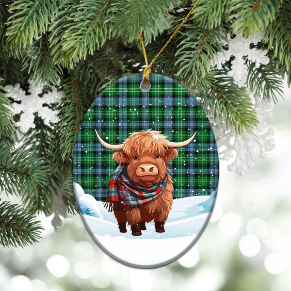 Arbuthnot Ancient Tartan Christmas Ceramic Ornament - Highland Cows Snow Style For Sale - Image 3