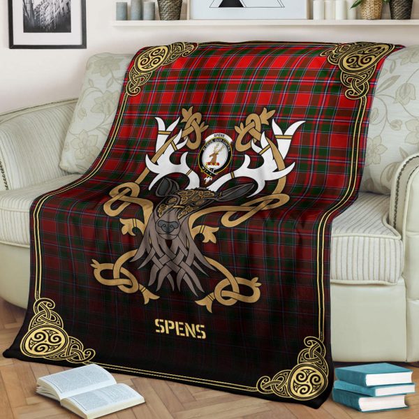 Spens (or Spence) Tartan Crest Premium Blanket - Celtic Stag style For Cheap - Image 2