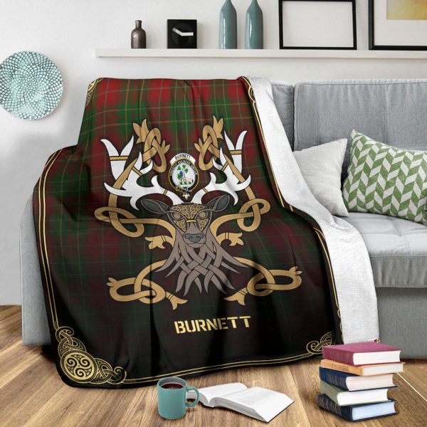 Burnett Tartan Crest Premium Blanket - Celtic Stag style Hot on Sale - Image 3