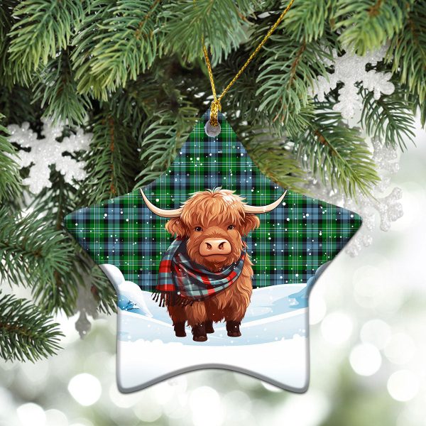Arbuthnot Ancient Tartan Christmas Ceramic Ornament - Highland Cows Snow Style For Sale - Image 4