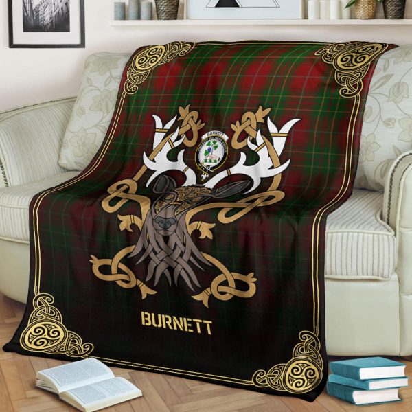 Burnett Tartan Crest Premium Blanket - Celtic Stag style Hot on Sale - Image 2