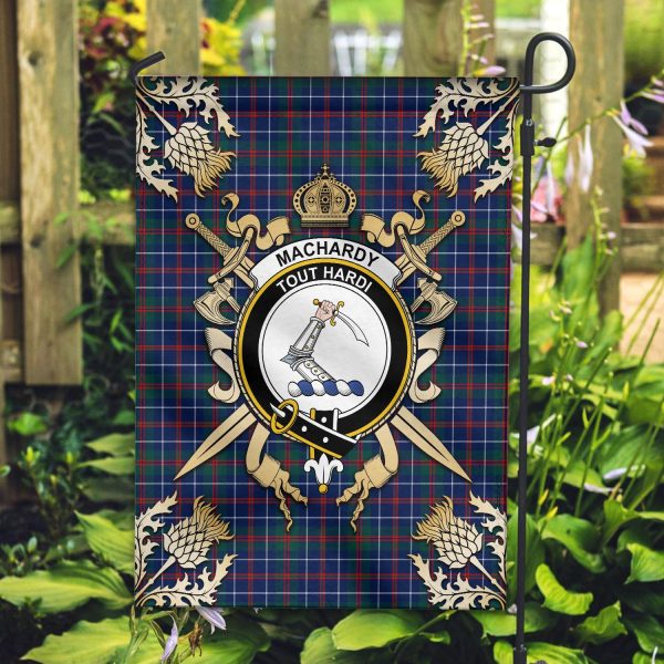MacHardy Modern Tartan Crest Black Garden Flag - Gold Thistle Style For Cheap - Image 2