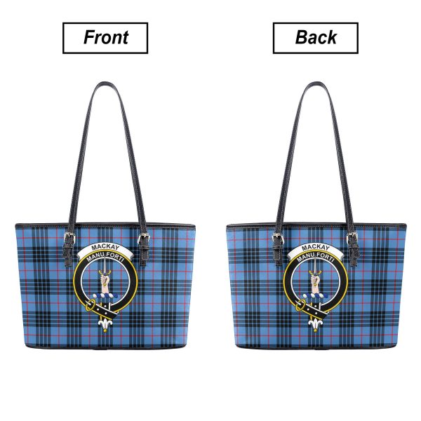 MacKay Blue Tartan Crest Leather Tote Bag Sale - Image 3