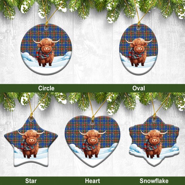 Bethune Ancient Tartan Christmas Ceramic Ornament - Highland Cows Snow Style For Sale
