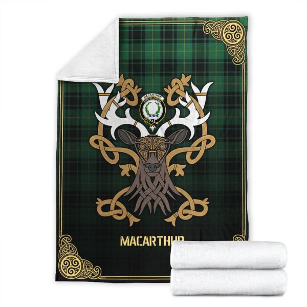 MacArthur Ancient Tartan Crest Premium Blanket - Celtic Stag style Fashion - Image 4