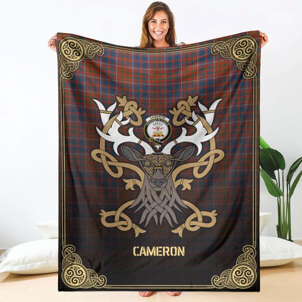 Cameron of Lochiel Ancient Tartan Crest Premium Blanket - Celtic Stag style Cheap