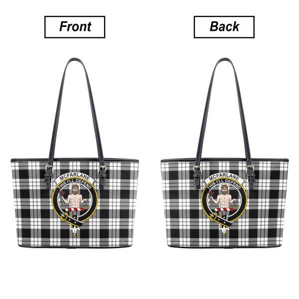 McFarlane Black _ White Tartan Crest Leather Tote Bag Fashion - Image 3