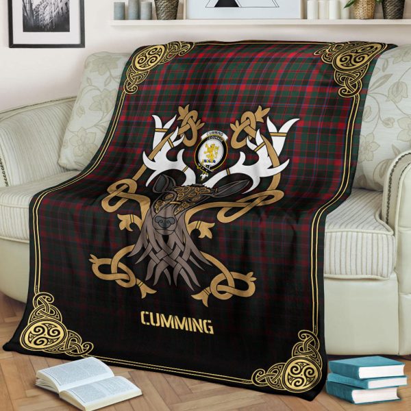 Cumming Hunting Modern Tartan Crest Premium Blanket - Celtic Stag style Online Sale - Image 2