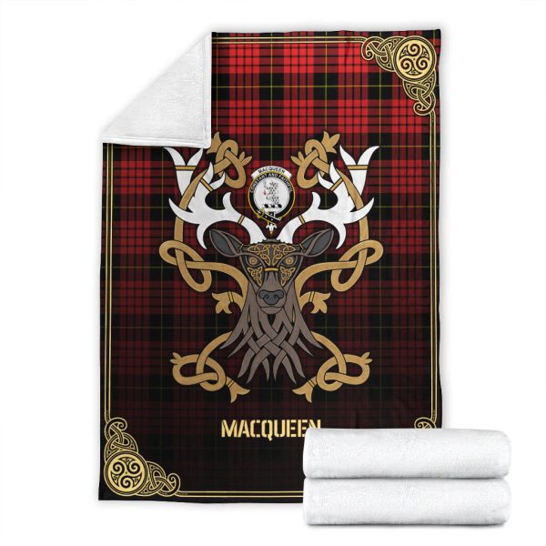 MacQueen Modern Tartan Crest Premium Blanket - Celtic Stag style Online Sale - Image 4