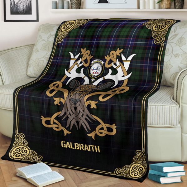 Galbraith Modern Tartan Crest Premium Blanket - Celtic Stag style For Sale - Image 2