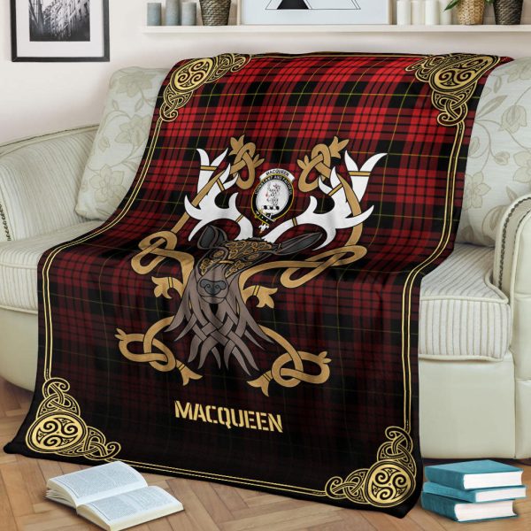 MacQueen Modern Tartan Crest Premium Blanket - Celtic Stag style Online Sale - Image 2