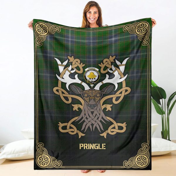Pringle Tartan Crest Premium Blanket - Celtic Stag style Sale