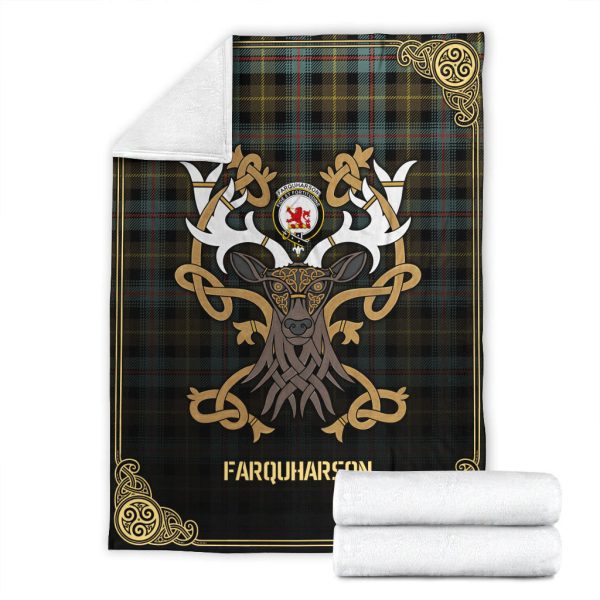 Farquharson Weathered Tartan Crest Premium Blanket - Celtic Stag style on Sale - Image 4