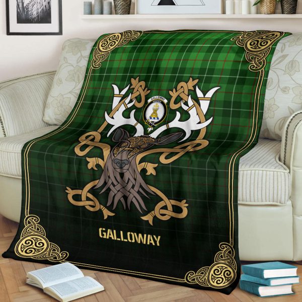 Galloway District Tartan Crest Premium Blanket - Celtic Stag style Online Sale - Image 2