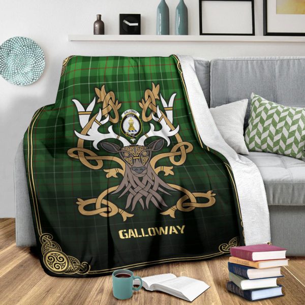 Galloway District Tartan Crest Premium Blanket - Celtic Stag style Online Sale - Image 3
