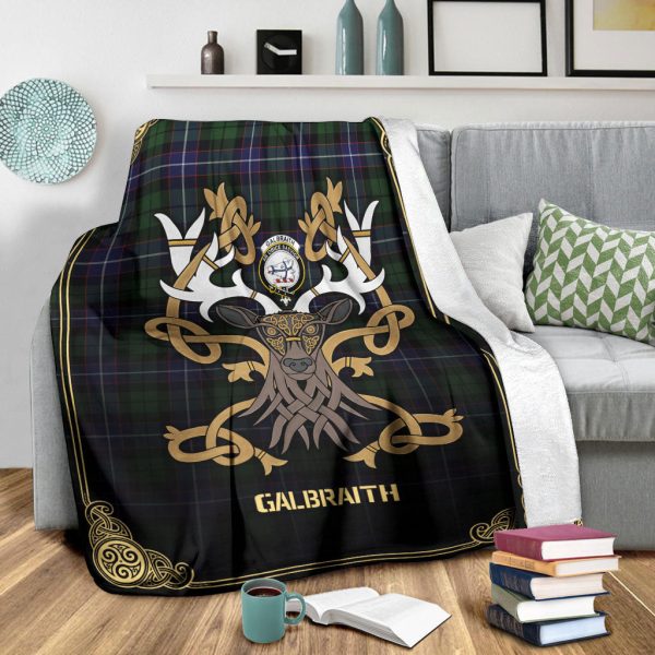 Galbraith Modern Tartan Crest Premium Blanket - Celtic Stag style For Sale - Image 3