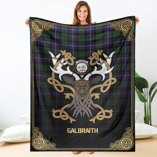 Galbraith Modern Tartan Crest Premium Blanket - Celtic Stag style For Sale