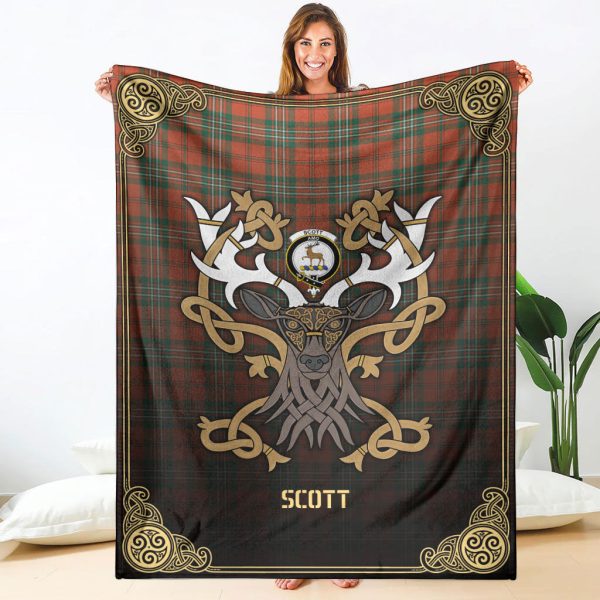 Scott Ancient Tartan Crest Premium Blanket - Celtic Stag style For Cheap