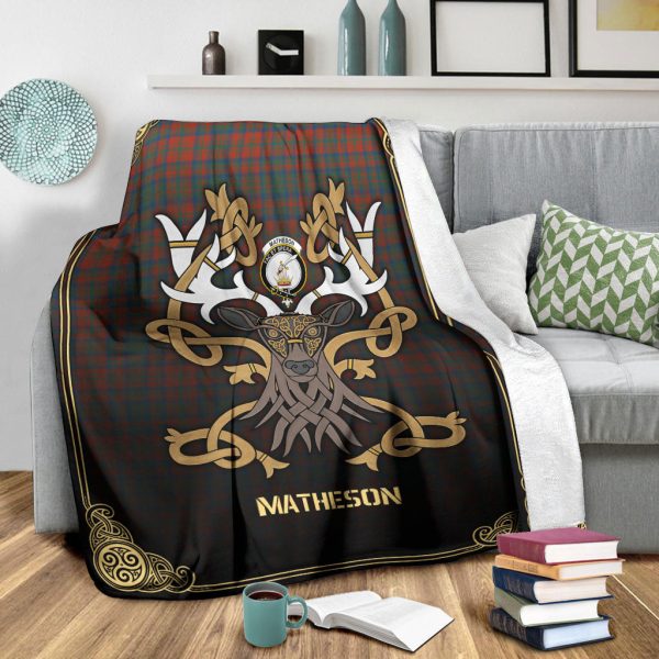 Matheson Ancient Tartan Crest Premium Blanket - Celtic Stag style Discount - Image 3