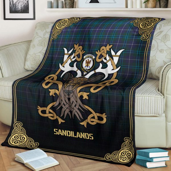 Sandilands Tartan Crest Premium Blanket - Celtic Stag style Sale - Image 2